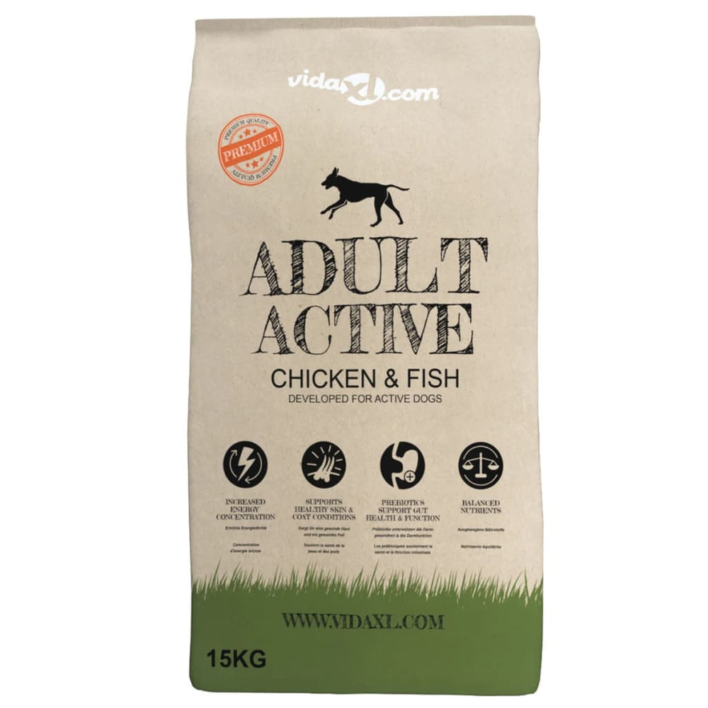 vidaXL Dry Dog Food Adult Active Chicken & Fish 15 kg