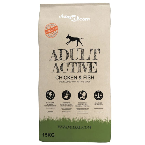 vidaXL Dry Dog Food Adult Active Chicken & Fish 15 kg
