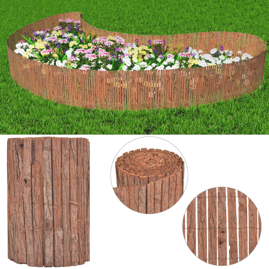 vidaXL Garden Fence Bark 1000x50 cm