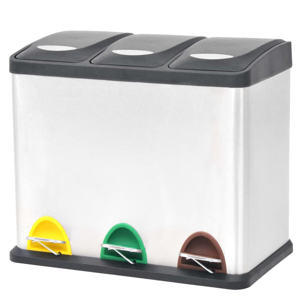 vidaXL Recycling Pedal Bin Stainless Steel 24 L