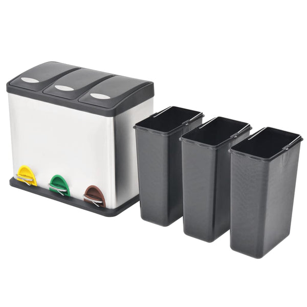 vidaXL Recycling Pedal Bin Stainless Steel 24 L