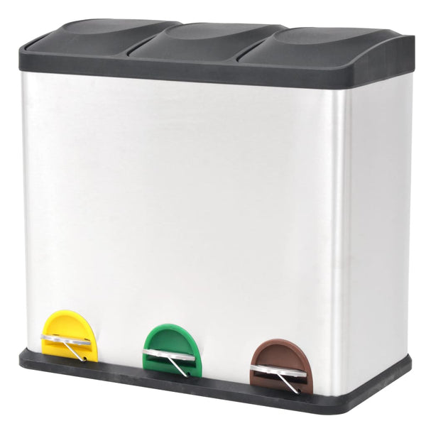 vidaXL Recycling Pedal Bin Stainless Steel 54 L
