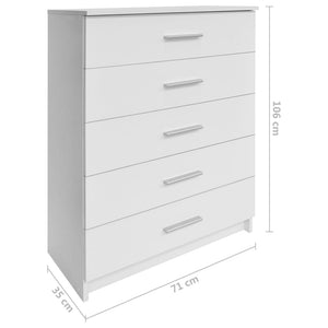 vidaXL Drawer Cabinet Engineered Wood 71x35x106 cm White