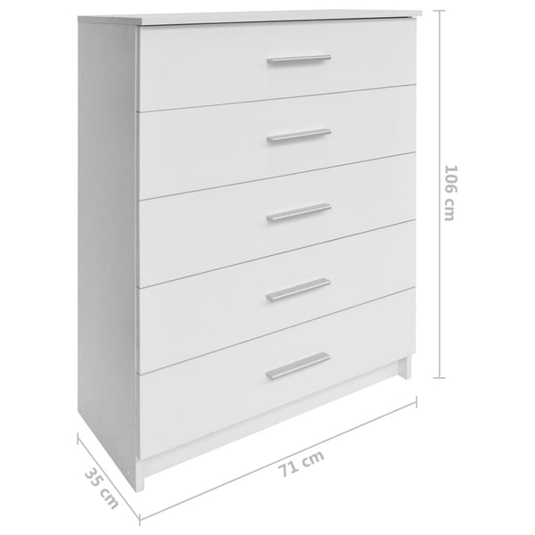 vidaXL Drawer Cabinet Engineered Wood 71x35x106 cm White