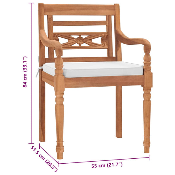 vidaXL Batavia Chairs 2 pcs. with cushions Solid Teak Wood