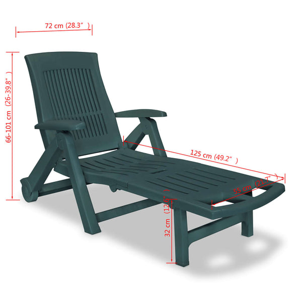 vidaXL Sun Lounger with Adjustable Footrest Plastic Green