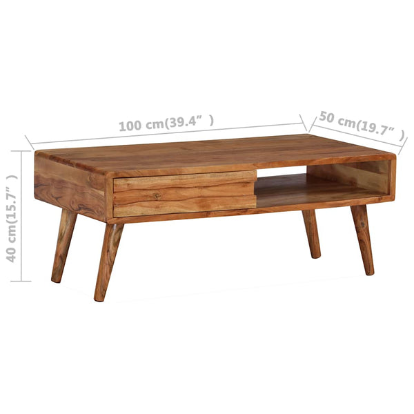 vidaXL Coffee Table with Drawer Solid Wood Hand-Carved 100x50x40 cm