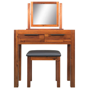 vidaXL Dressing Table with Stool and Mirror Solid Acacia Wood