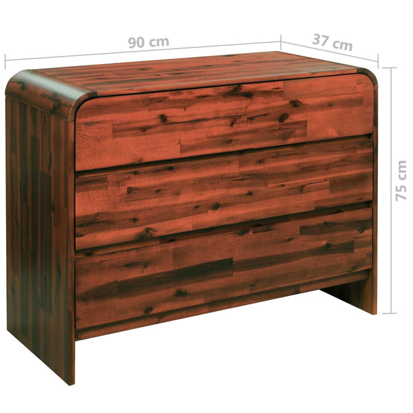 vidaXL Solid Acacia Wood Chest of Drawers 90 x 37 x 75 cm