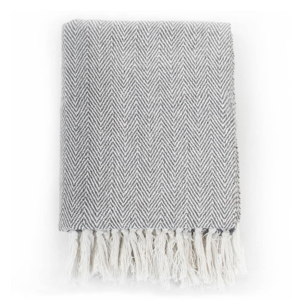vidaXL Cotton Throw Herringbone Pattern 160x210 cm Grey