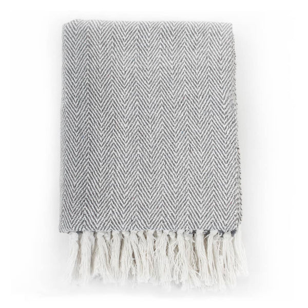 vidaXL Cotton Throw Herringbone Pattern 160x210 cm Grey