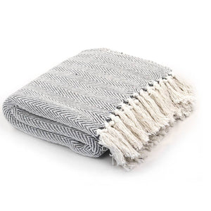 vidaXL Cotton Throw Herringbone Pattern 220x250 cm Grey