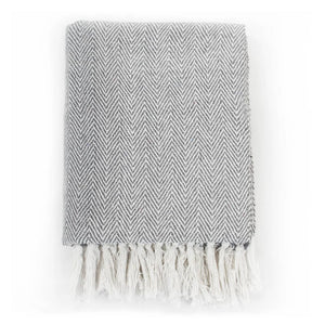 vidaXL Cotton Throw Herringbone Pattern 220x250 cm Grey