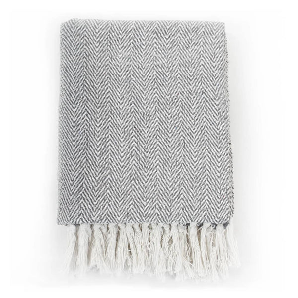 vidaXL Cotton Throw Herringbone Pattern 220x250 cm Grey