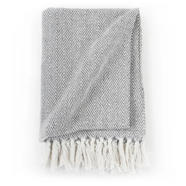 vidaXL Cotton Throw Herringbone Pattern 220x250 cm Grey
