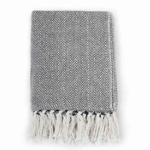 vidaXL Herringbone Cotton Throw 125x150 cm Navy Blue