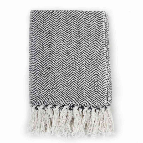 vidaXL Herringbone Cotton Throw 125x150 cm Navy Blue