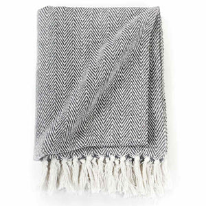 vidaXL Herringbone Cotton Throw 125x150 cm Navy Blue
