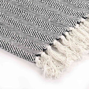 vidaXL Herringbone Cotton Throw 125x150 cm Navy Blue