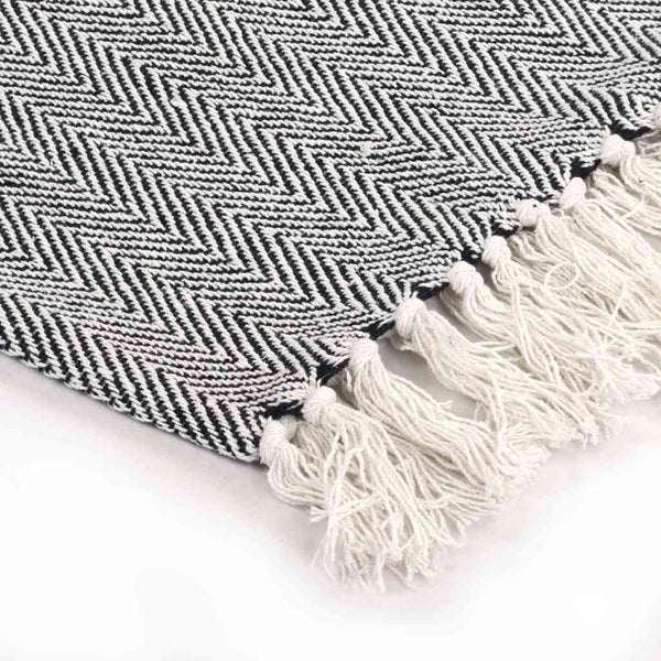 vidaXL Herringbone Cotton Throw 125x150 cm Navy Blue