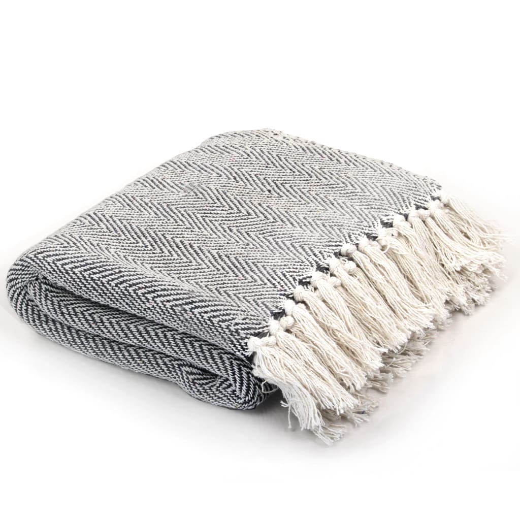 vidaXL Herringbone Cotton Throw 160x210 cm Navy Blue