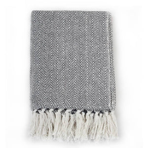 vidaXL Herringbone Cotton Throw 160x210 cm Navy Blue