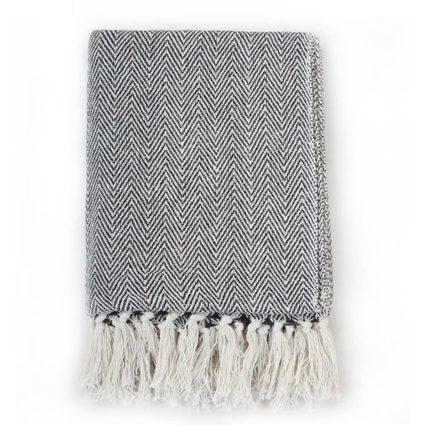 vidaXL Herringbone Cotton Throw 160x210 cm Navy Blue