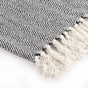 vidaXL Herringbone Cotton Throw 160x210 cm Navy Blue