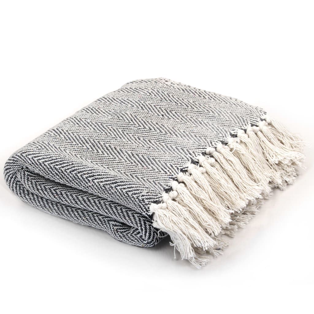 vidaXL Cotton Throw Herringbone Pattern 220x250 cm Navy Blue