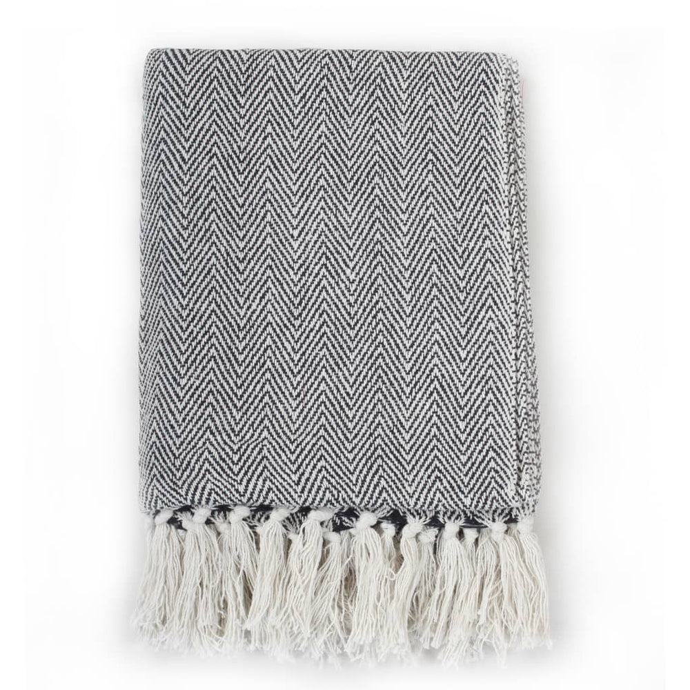 vidaXL Cotton Throw Herringbone Pattern 220x250 cm Navy Blue