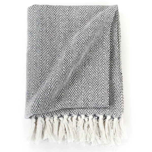 vidaXL Cotton Throw Herringbone Pattern 220x250 cm Navy Blue