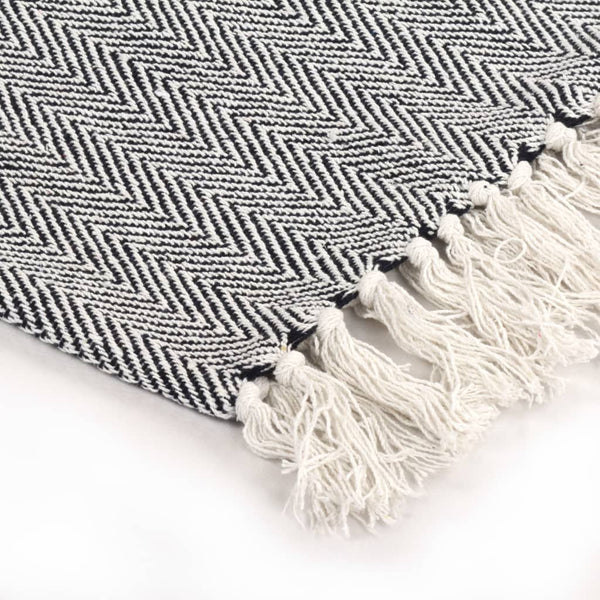 vidaXL Cotton Throw Herringbone Pattern 220x250 cm Navy Blue