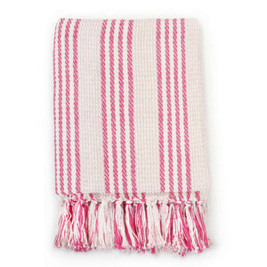 vidaXL Cotton Throw Striped 160x210 cm Pink and White