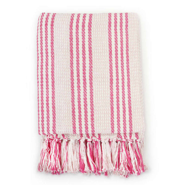 vidaXL Cotton Throw Striped 160x210 cm Pink and White