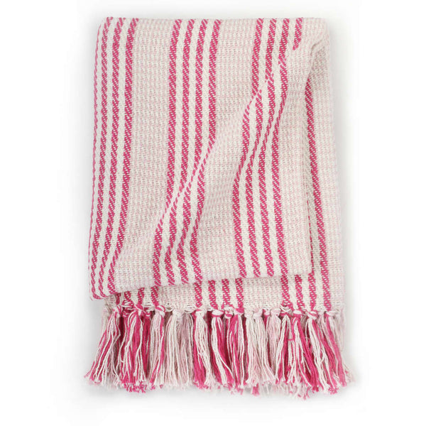 vidaXL Cotton Throw Striped 160x210 cm Pink and White