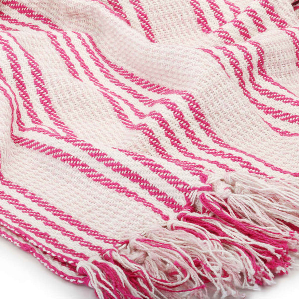 vidaXL Cotton Throw Striped 160x210 cm Pink and White