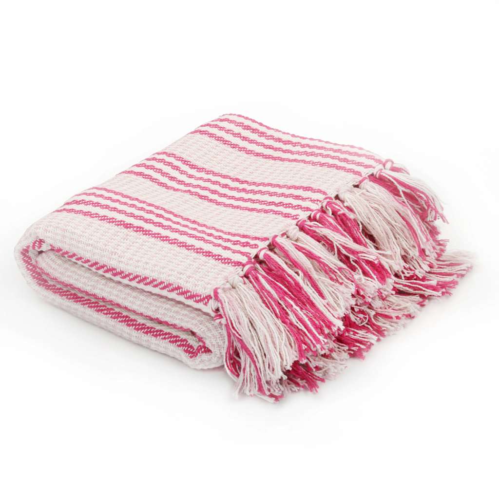 vidaXL Cotton Throw Striped 220x250 cm Pink and White