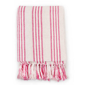 vidaXL Cotton Throw Striped 220x250 cm Pink and White