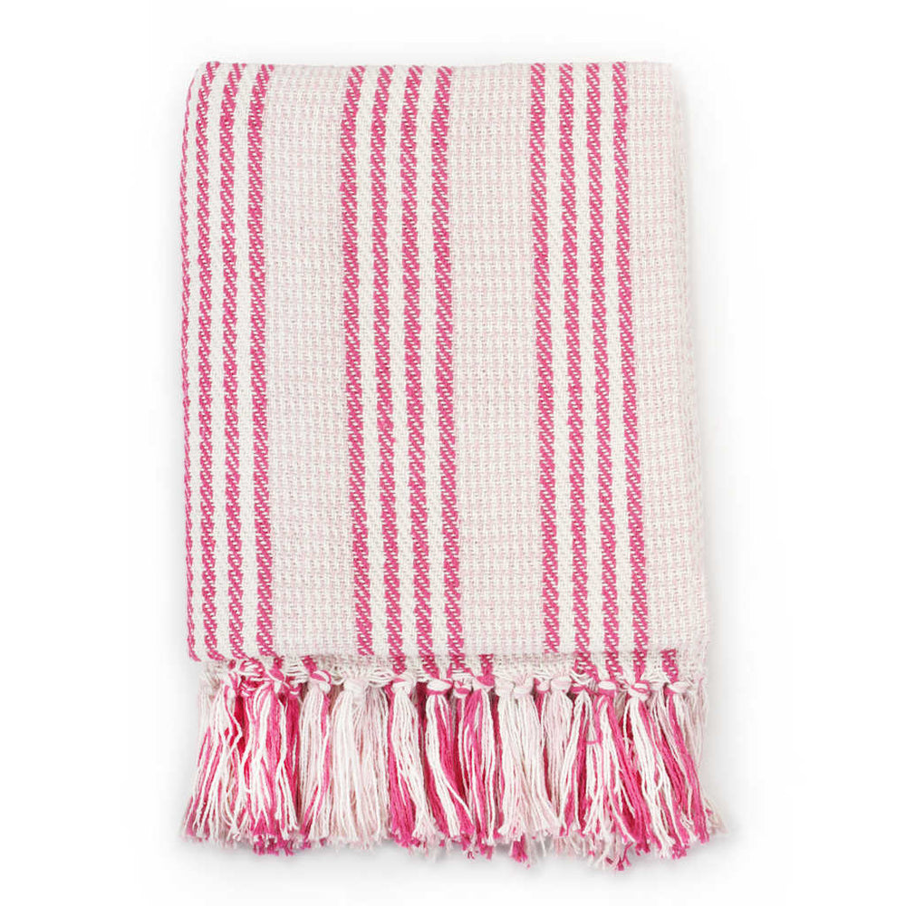 vidaXL Cotton Throw Striped 220x250 cm Pink and White