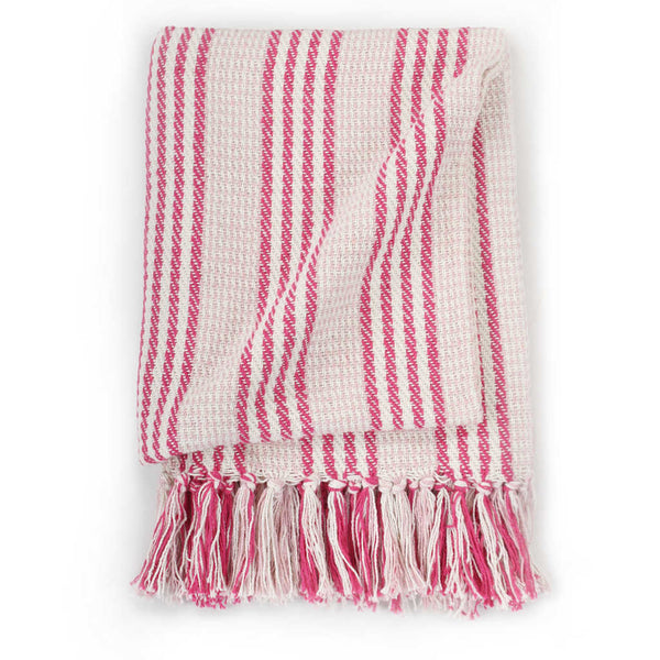 vidaXL Cotton Throw Striped 220x250 cm Pink and White