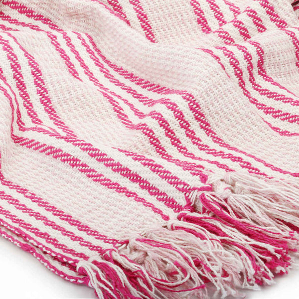 vidaXL Cotton Throw Striped 220x250 cm Pink and White