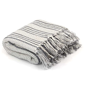 vidaXL Cotton Throw Striped 125x150 cm Grey and White