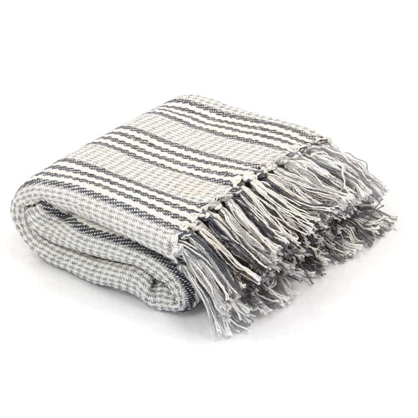 vidaXL Cotton Throw Striped 125x150 cm Grey and White