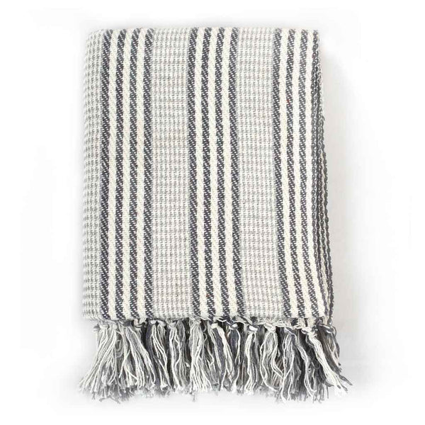 vidaXL Cotton Throw Striped 125x150 cm Grey and White