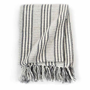 vidaXL Cotton Throw Striped 125x150 cm Grey and White
