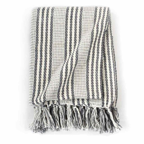 vidaXL Cotton Throw Striped 125x150 cm Grey and White