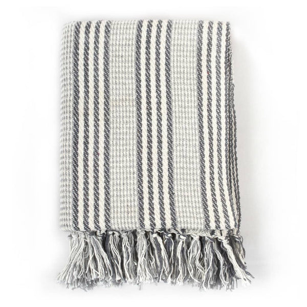 vidaXL Cotton Throw Striped 160x210 cm Grey and White