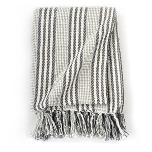 vidaXL Cotton Throw Striped 160x210 cm Grey and White