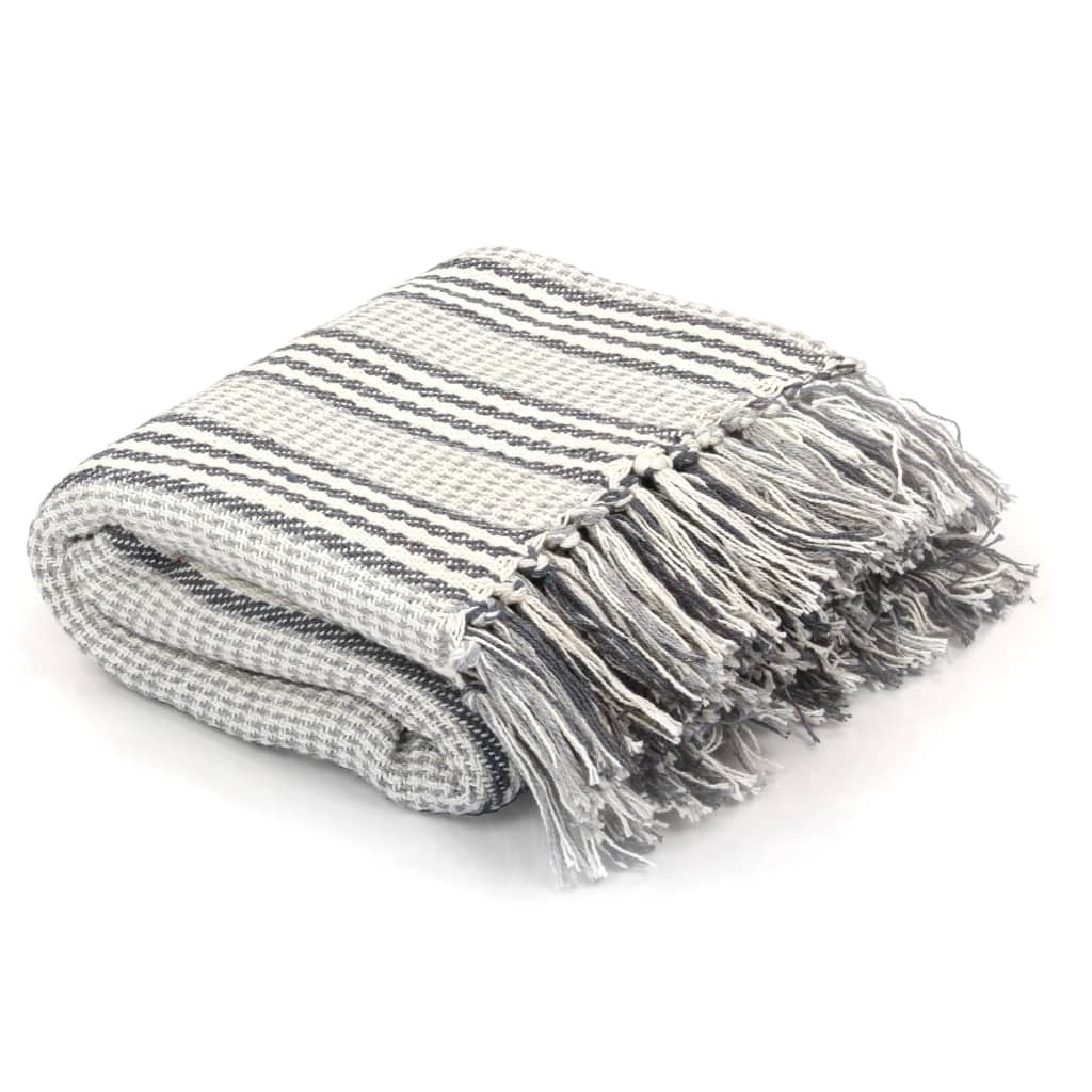 vidaXL Cotton Throw Striped 220x250 cm Grey and White