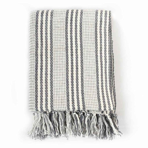 vidaXL Cotton Throw Striped 220x250 cm Grey and White